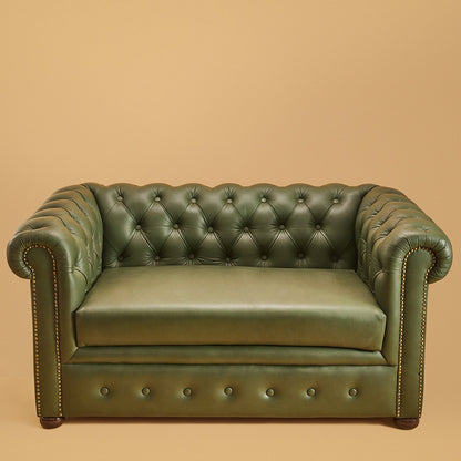 Genuine Leather Chesterfield Two Seater Sofa - Olive Green