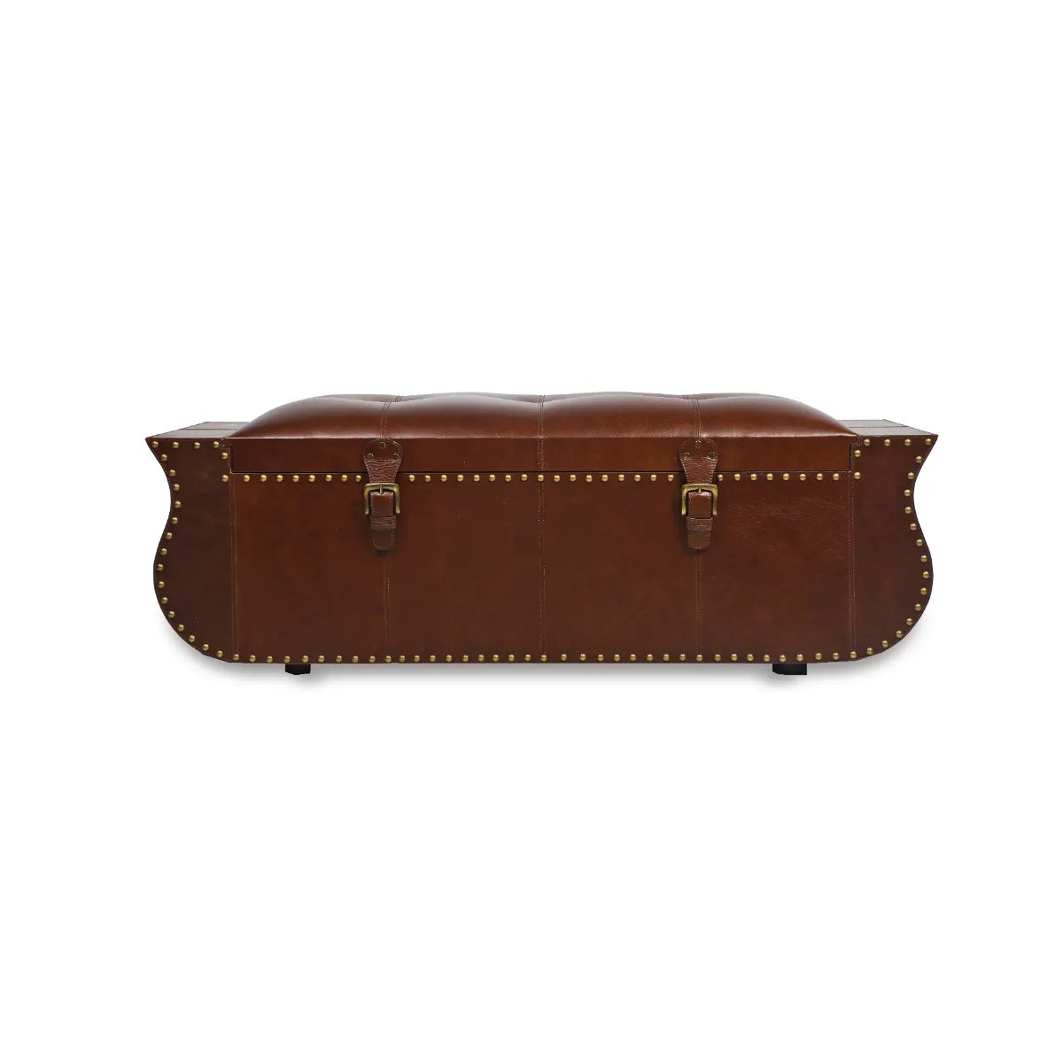 Genuine Leather Ottoman With Storage In Brown Colour