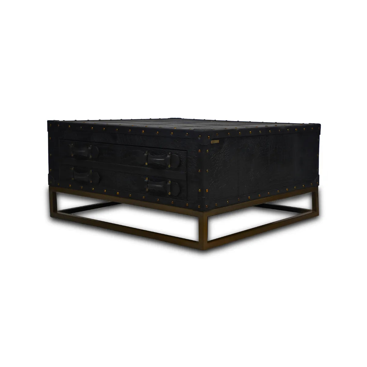 Genuine Leather Square Centre Table With Open Shelf In Black Colour