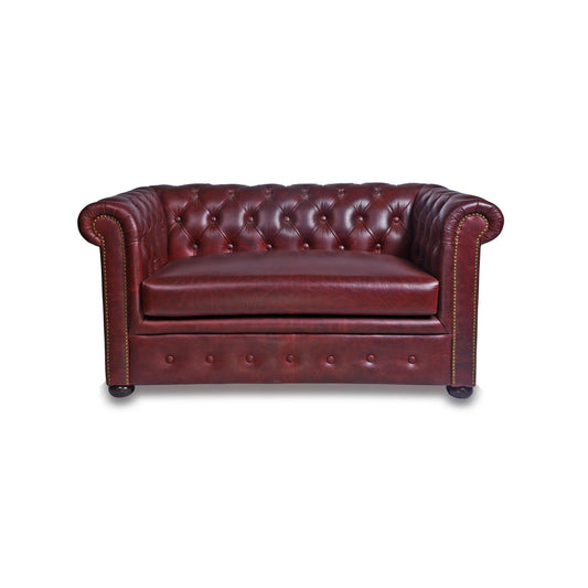 Genuine Leather Chesterfield Two Seater Sofa- Burgundy