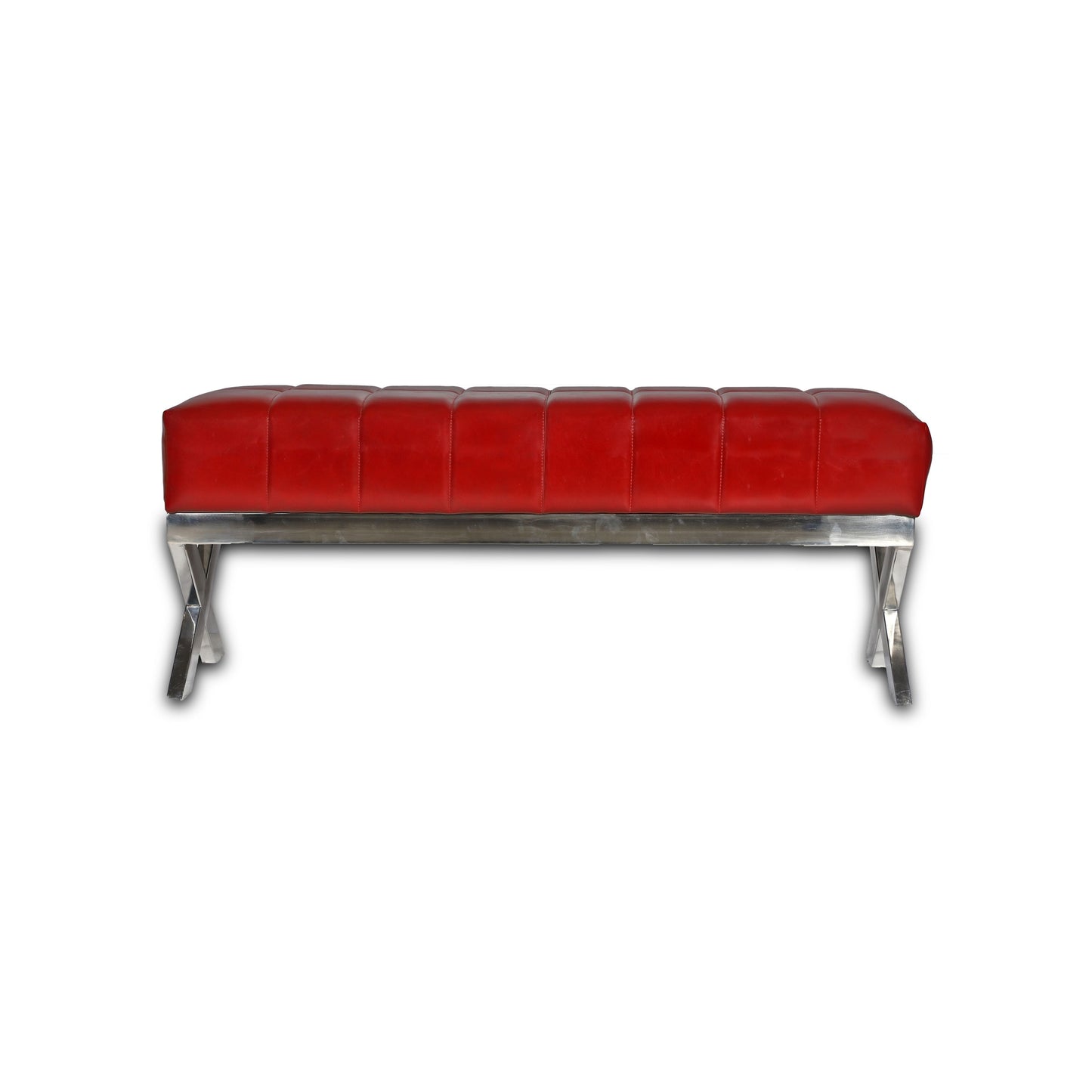 Genuine Leather Cushioned Bench In Red Colour