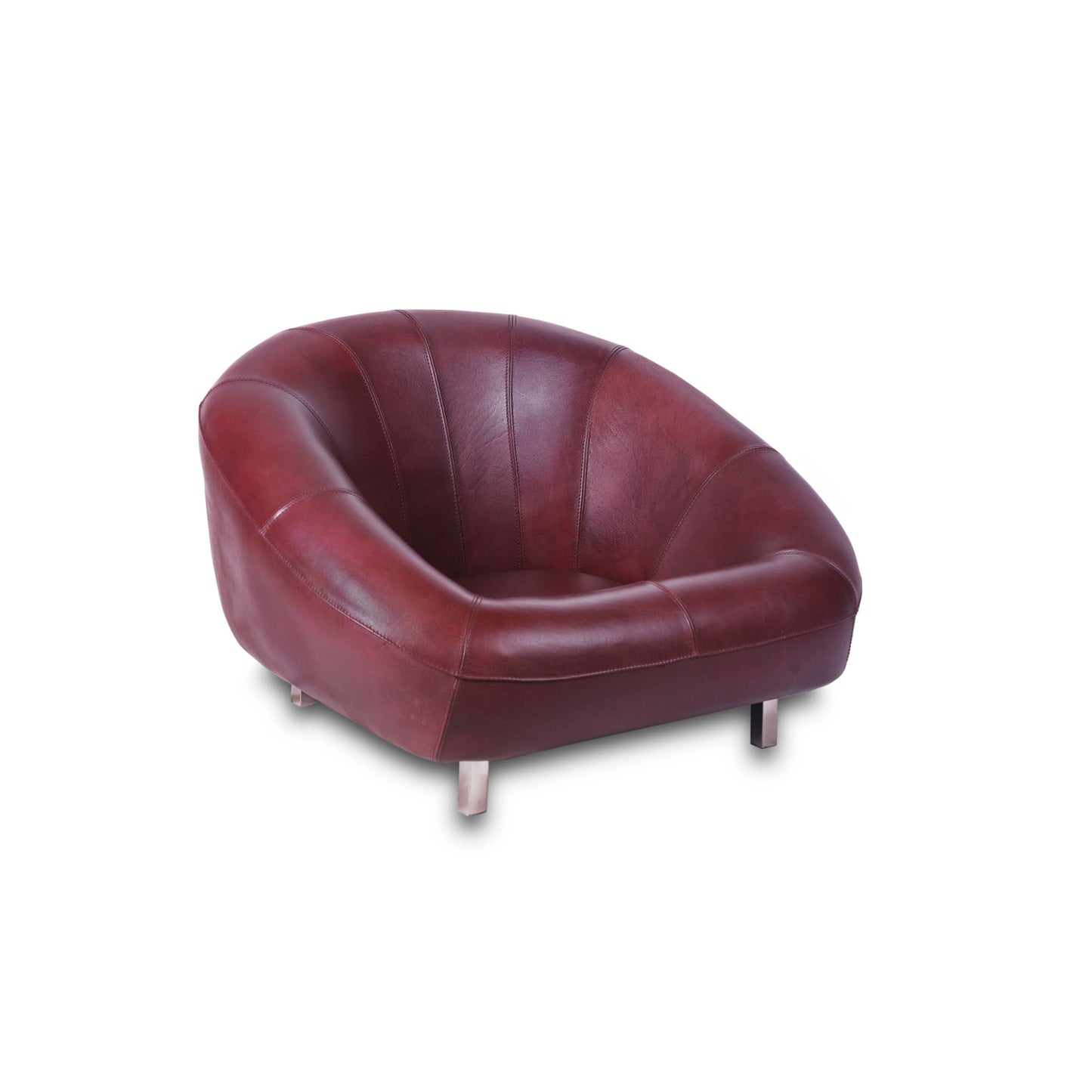 Genuine Leather Low Seating Cushioned Chair In Burgundy Colour