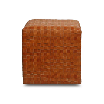 Genuine Leather Pouf In Tan Colour