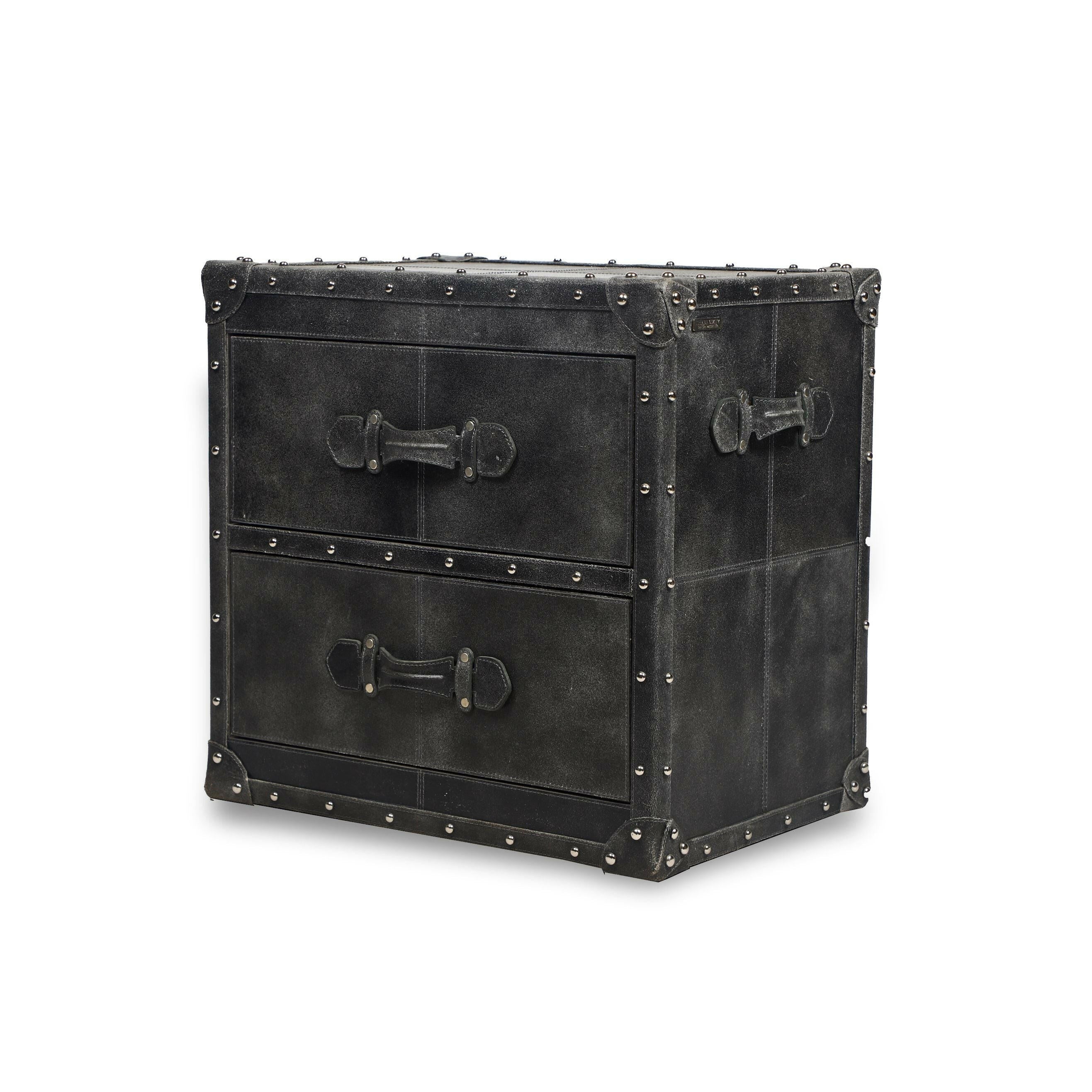 Genuine Leather Side Table In Grey Colour