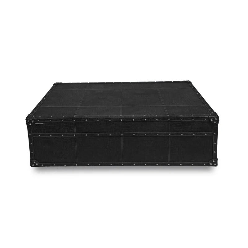 Handcrafted Genuine Leather Low Centre Table In Black