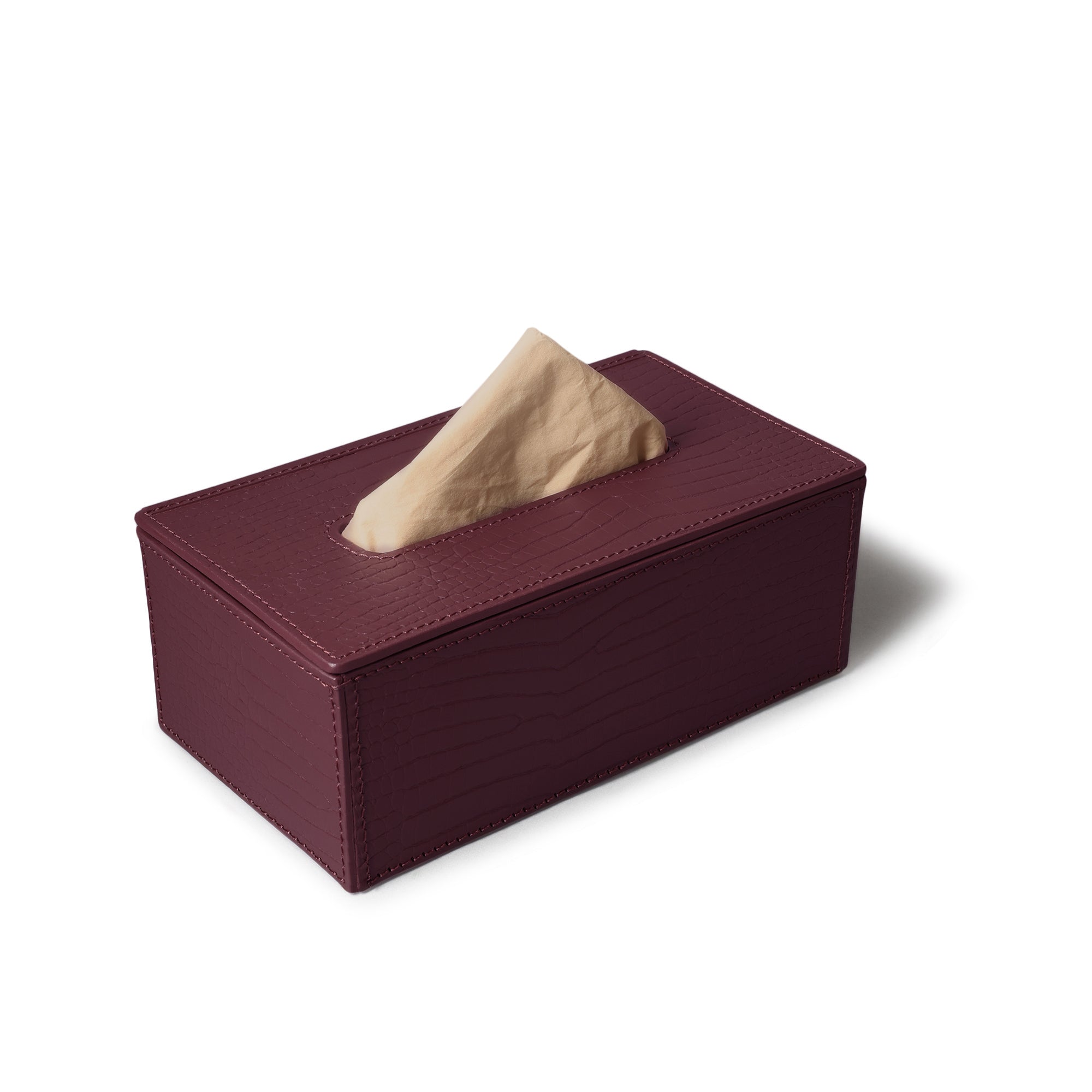 Sterling Croco Tissue Box Holder Bordeaux