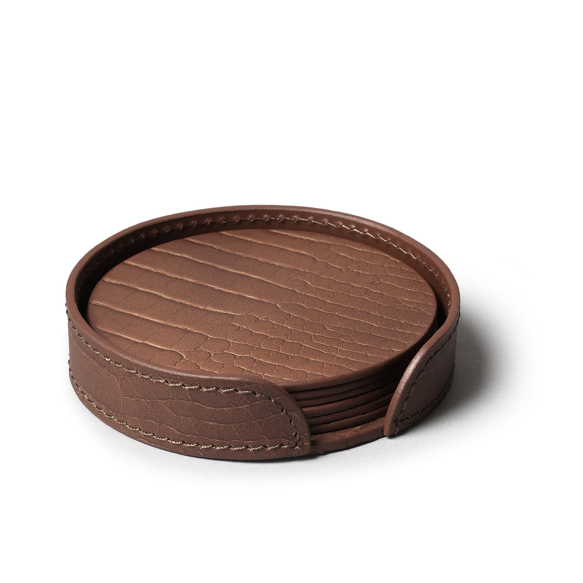 Sterling Croco Coasters Round Antique Brown