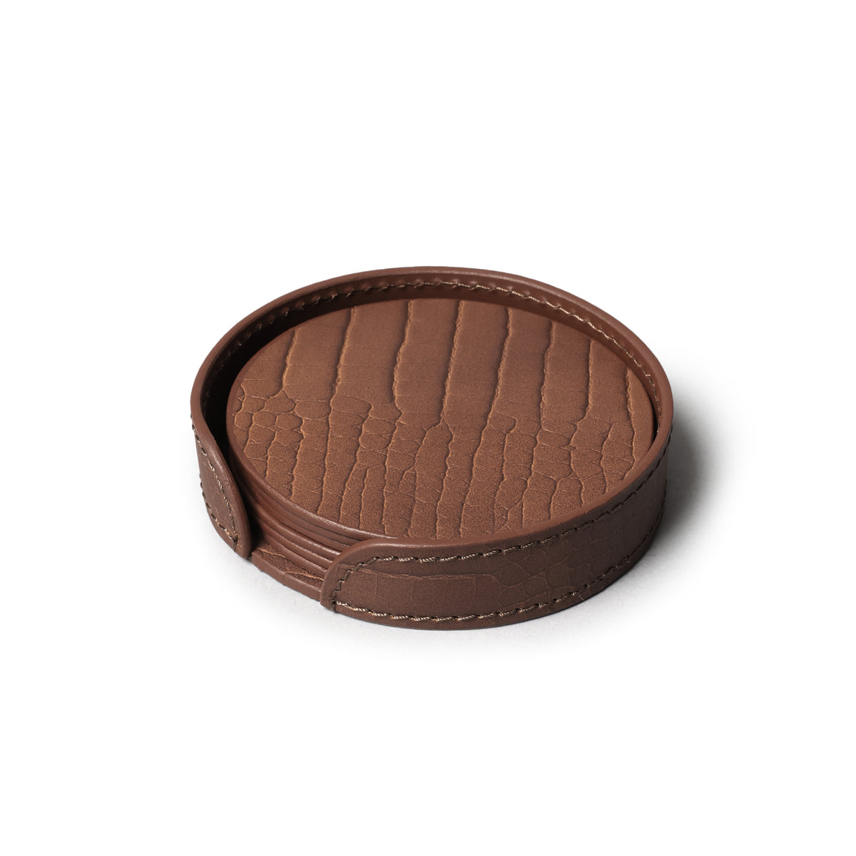 Sterling Croco Coasters Round Antique Brown