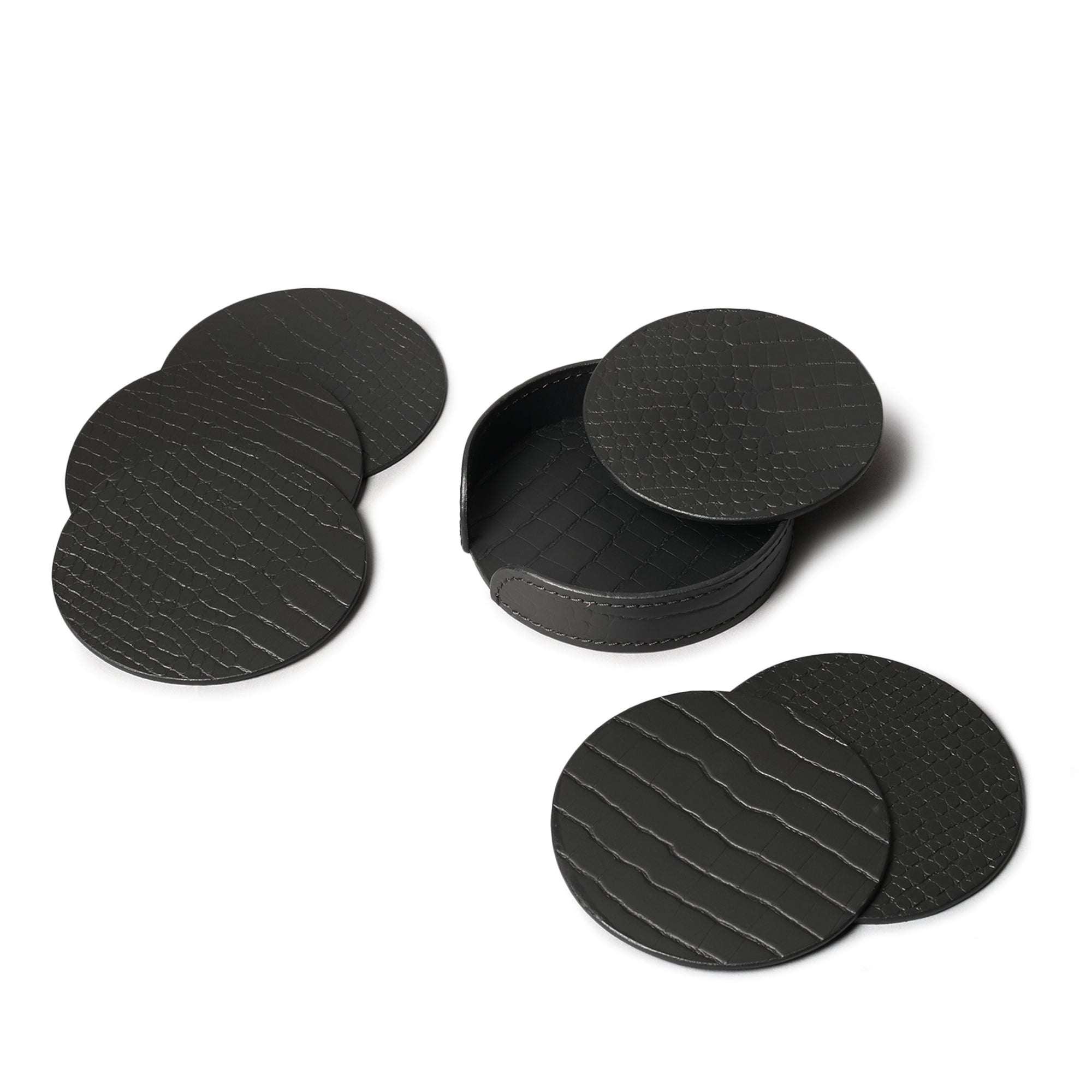 Sterling Croco Coasters Round Black
