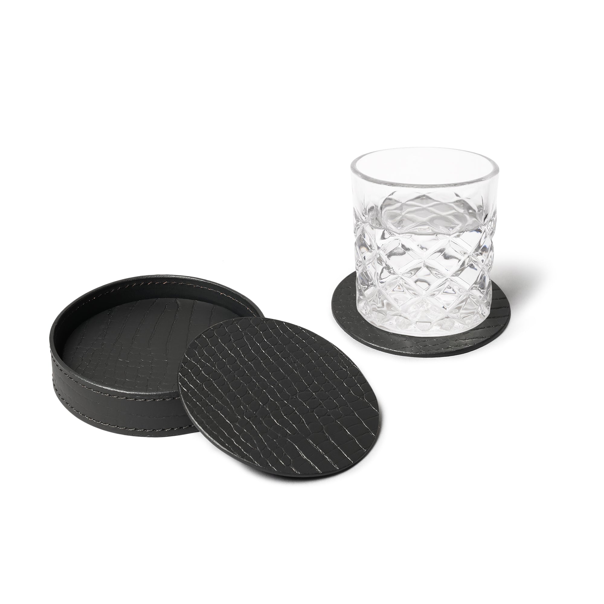 Sterling Croco Coasters Round Black