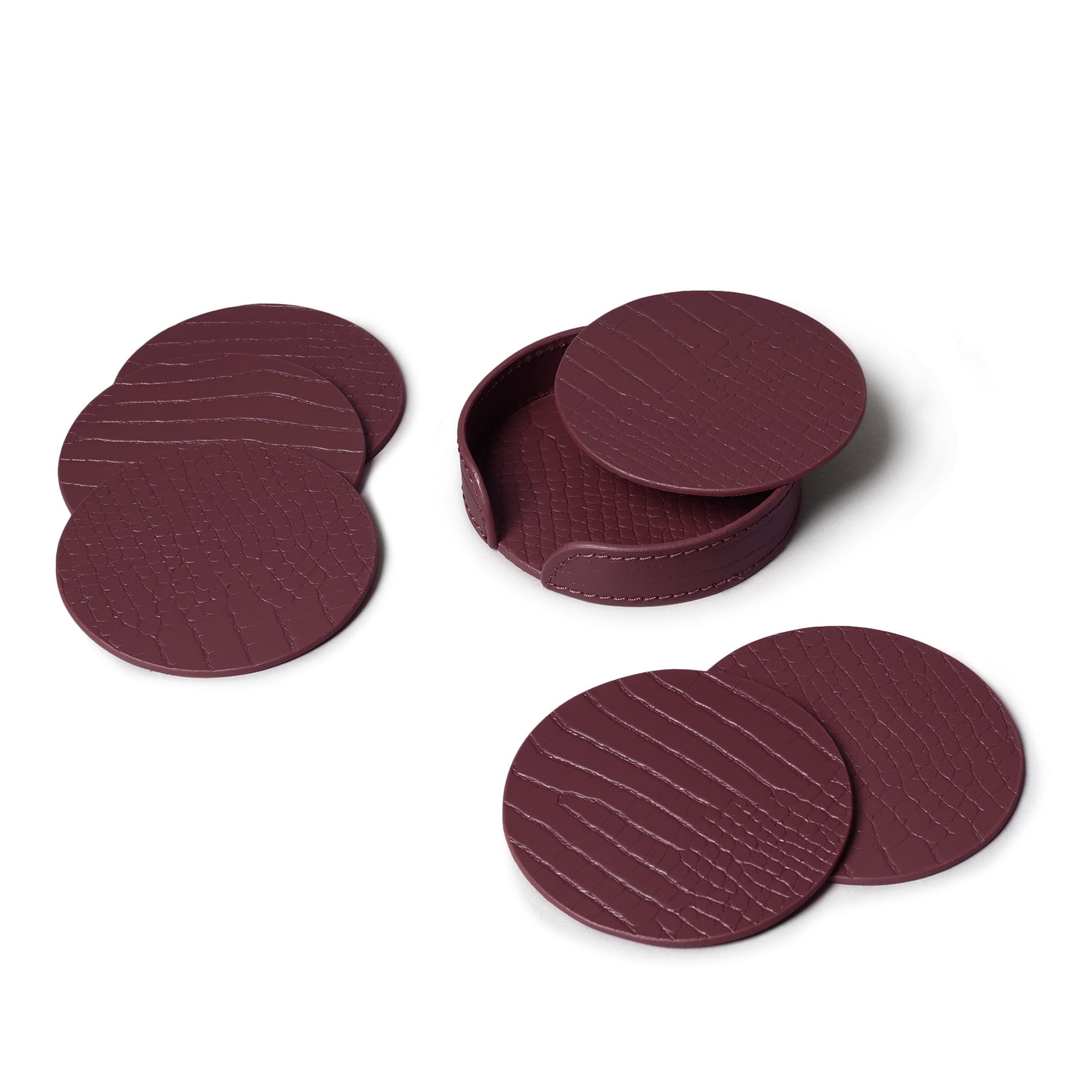 Sterling Croco Coasters Round Bordeaux