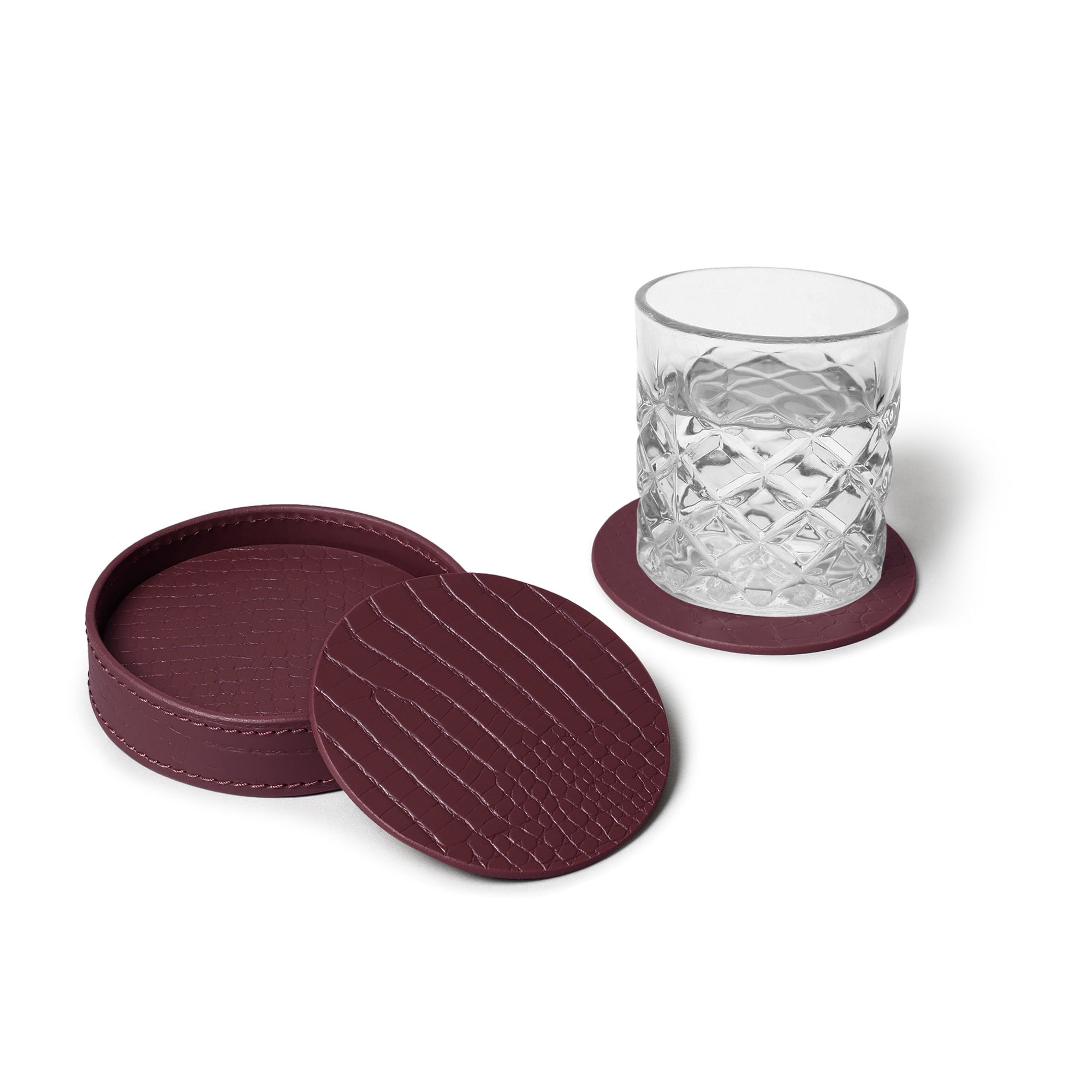 Sterling Croco Coasters Round Bordeaux