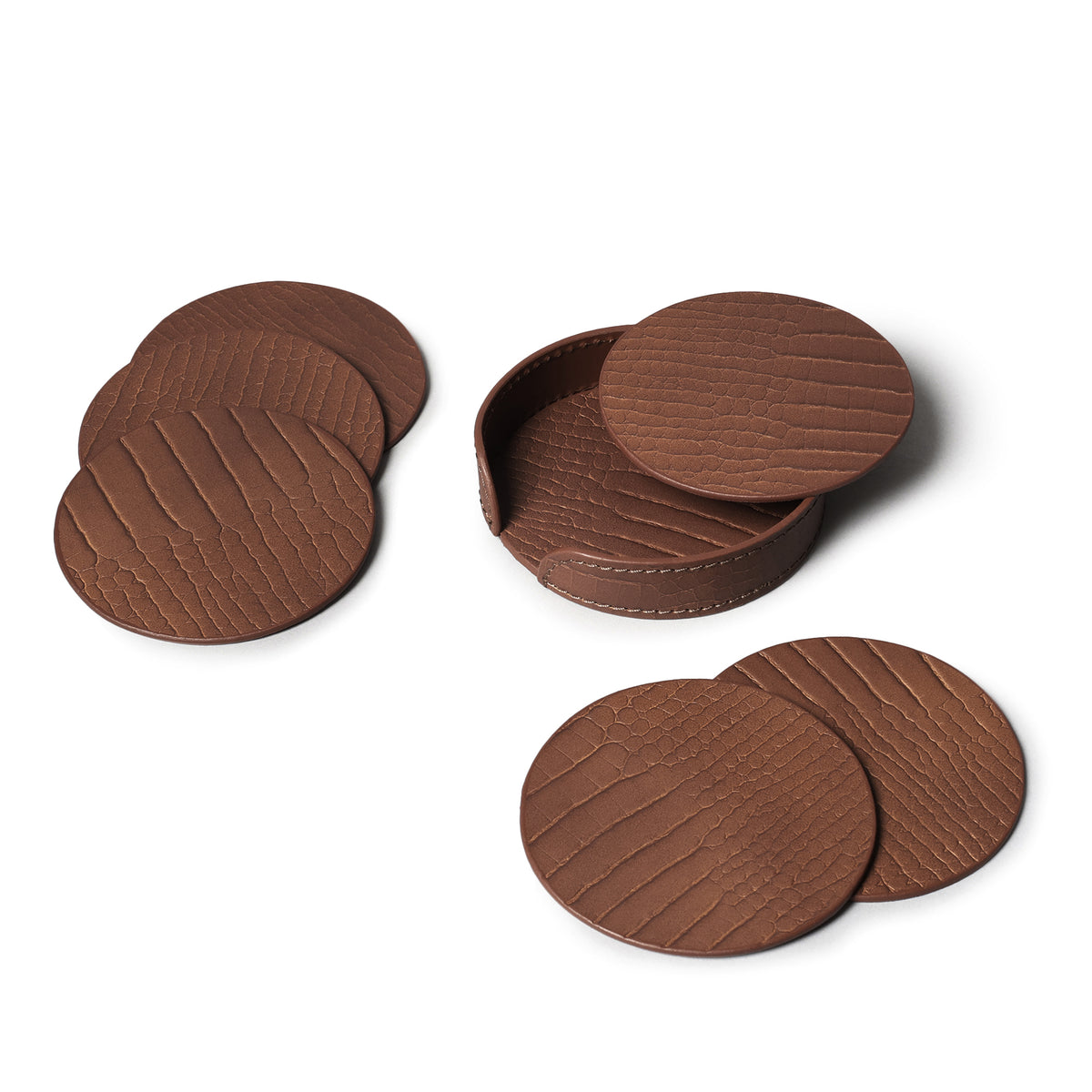 Sterling Croco Coasters Round Antique Brown