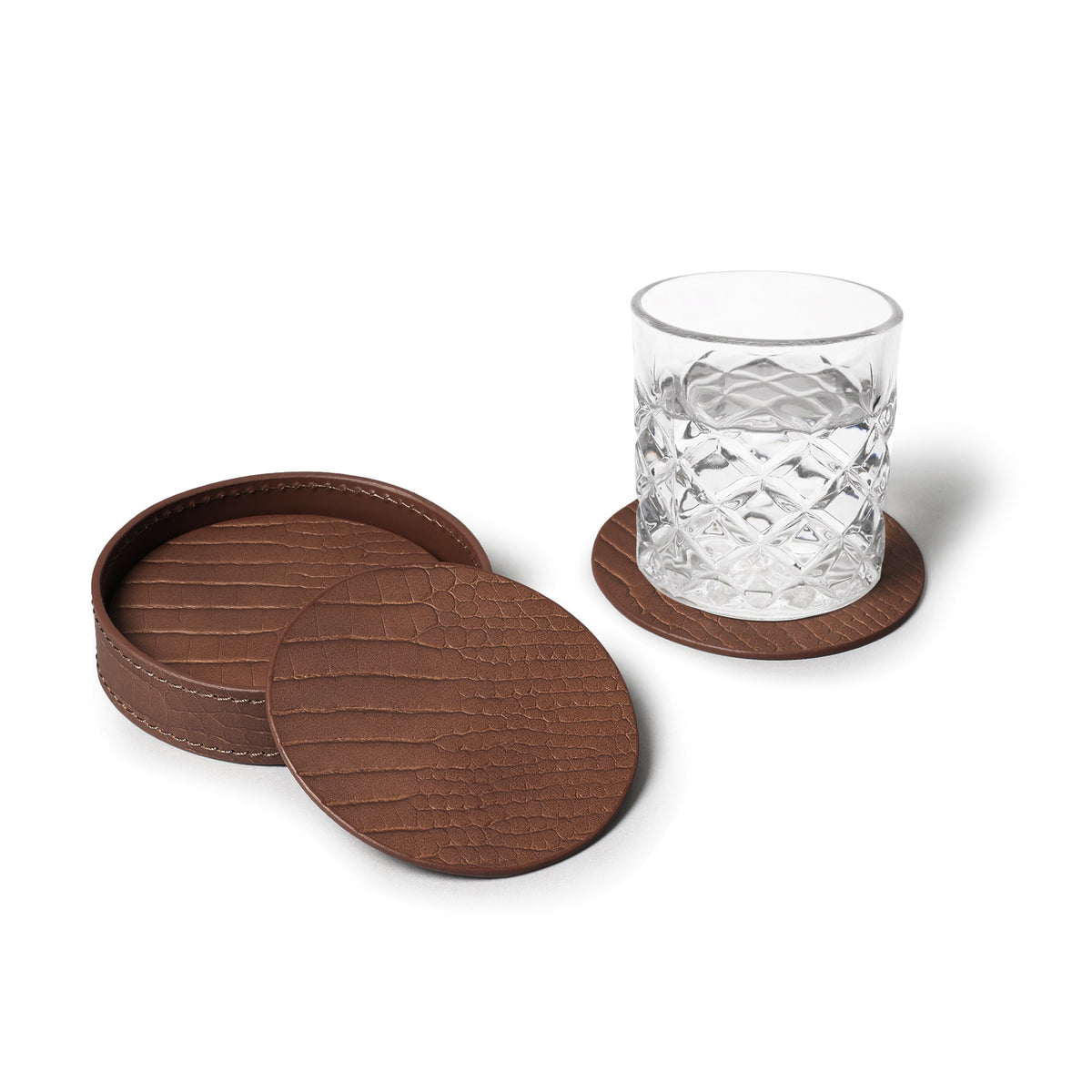 Sterling Croco Coasters Round Antique Brown