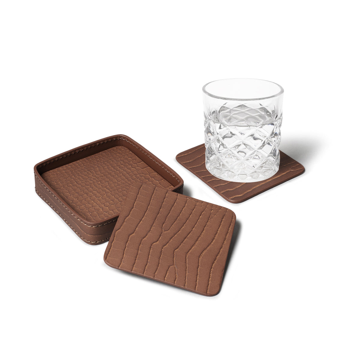 Sterling Croco Coasters Square Antique Brown