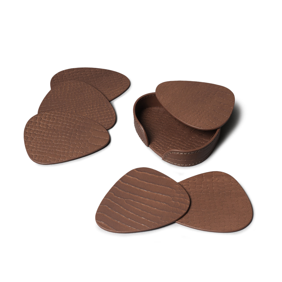 Sterling Croco Coasters Set Abstract Shape Antique Brown