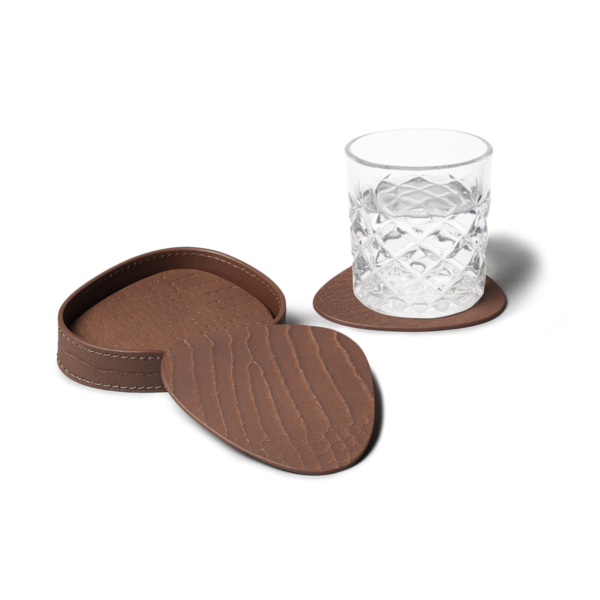 Sterling Croco Coasters Set Abstract Shape Antique Brown