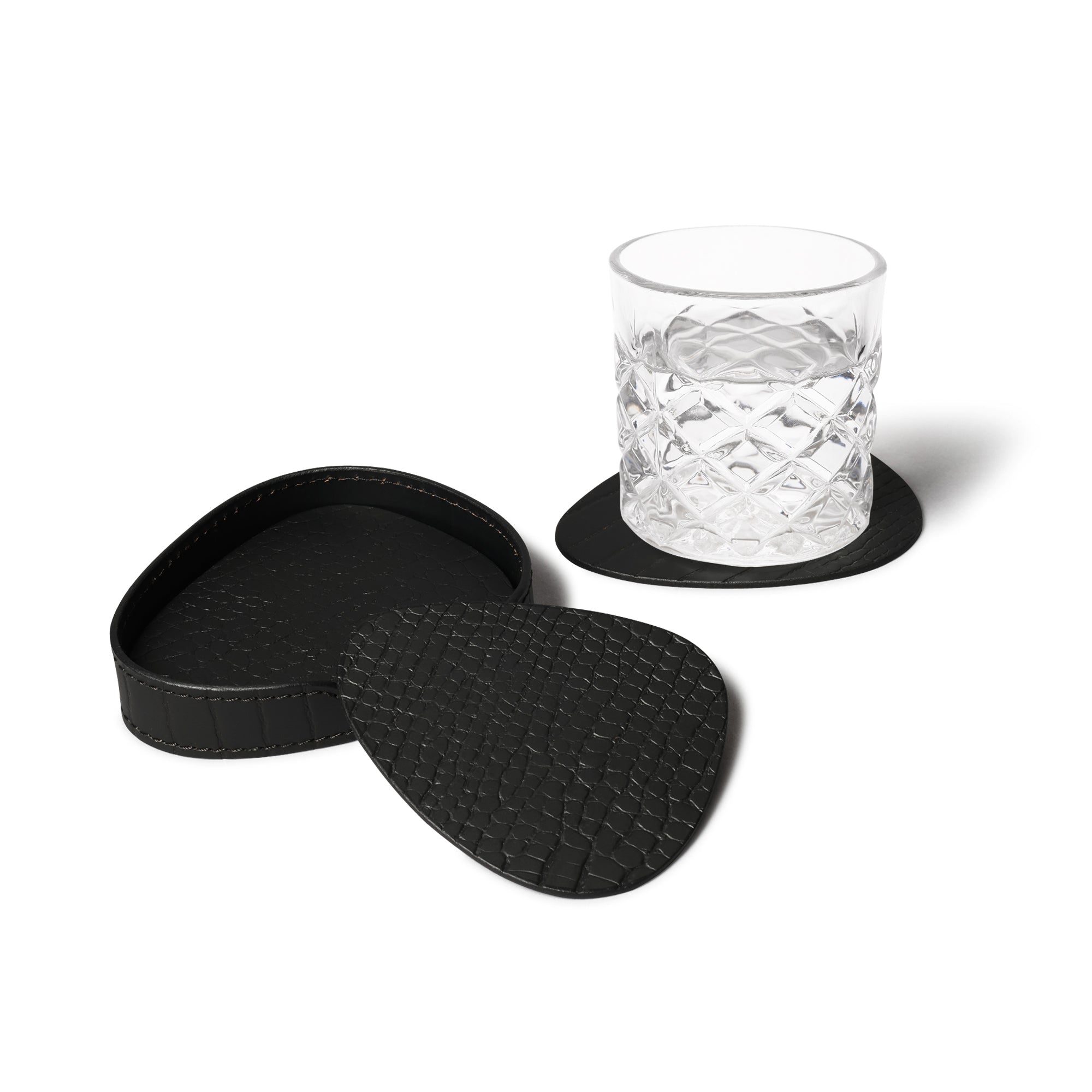 Sterling Croco Coasters Set Abstract Shape Black