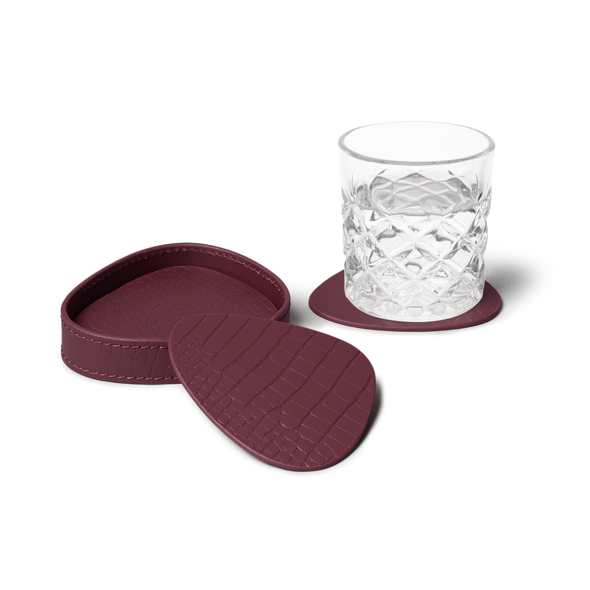 Sterling Croco Coasters Set Abstract Shape Bordeaux