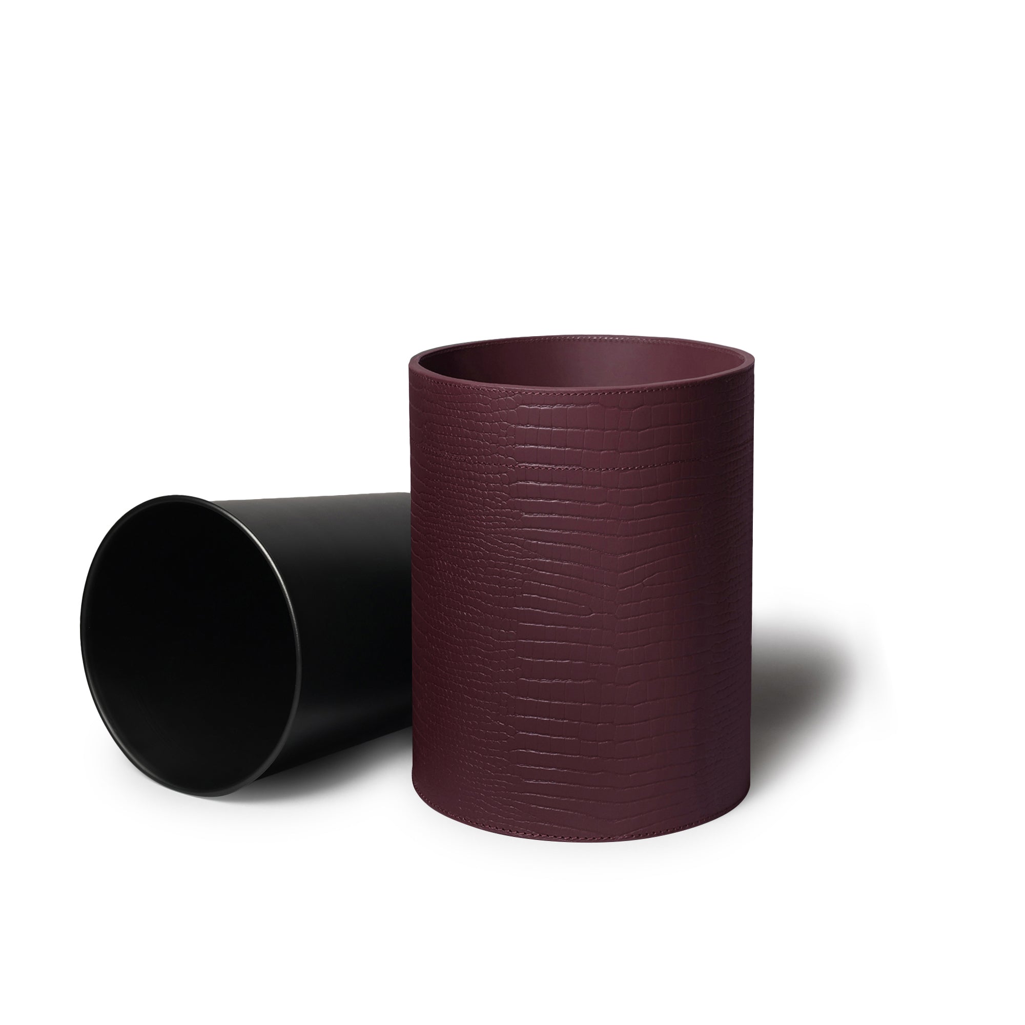 Sterling Croco Wastebin With Metal Inner Bordeaux