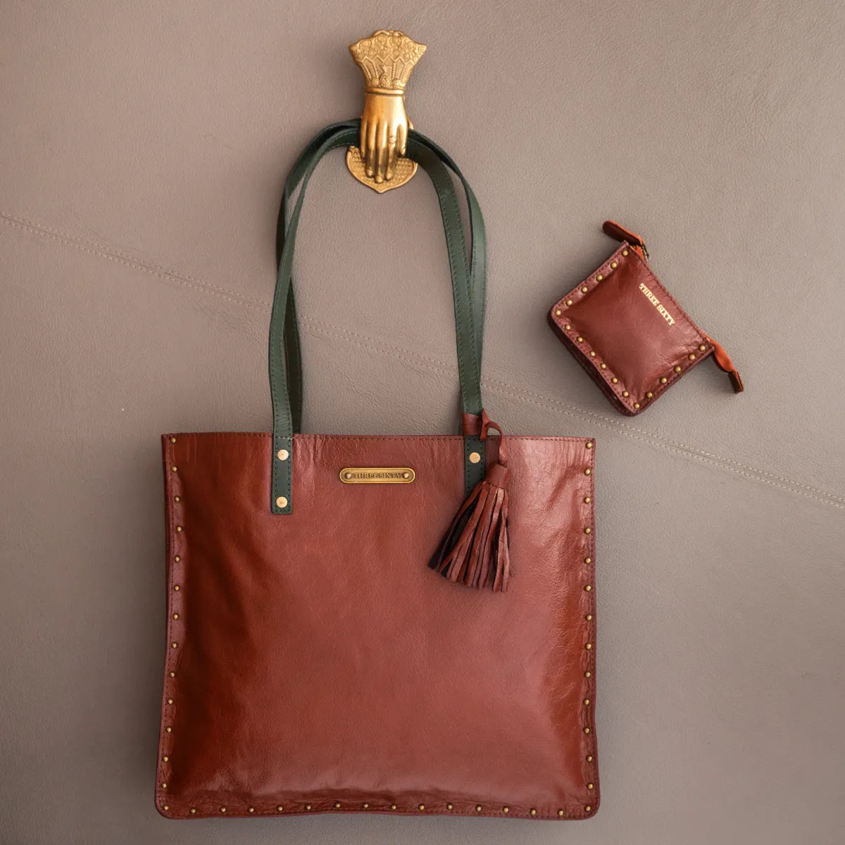 Ines Tote Bag And Small Utility Pouch Combo (Cognac)