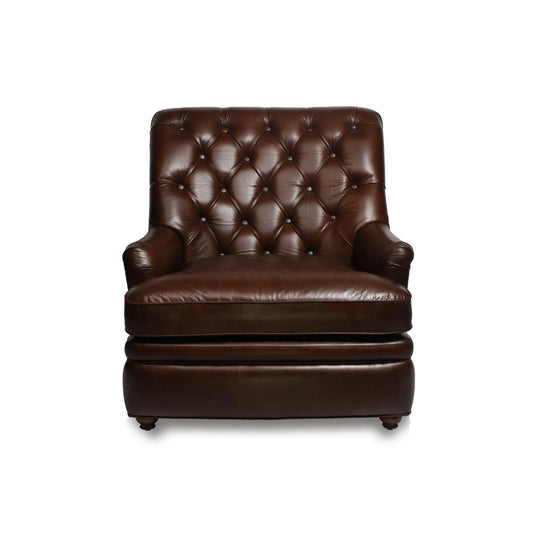 Leather High Back And Low Armrest Chesterfield Sofa In Brown Colour
