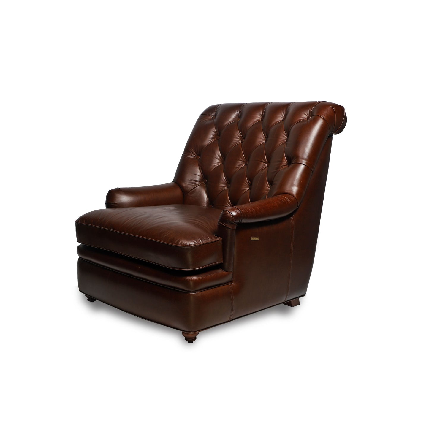 Leather High Back And Low Armrest Chesterfield Sofa In Brown Colour