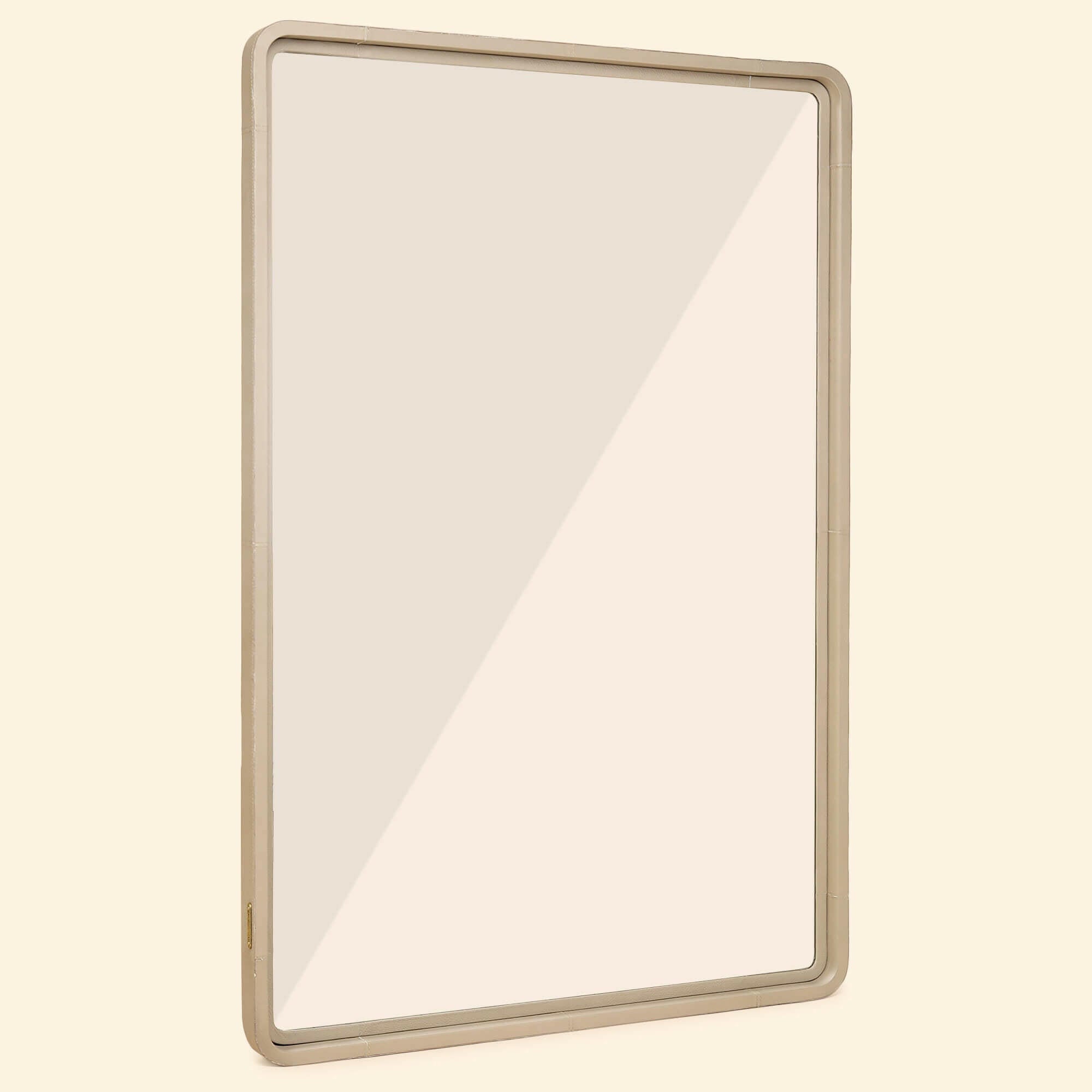 Leather Mirror in Taupe Colour