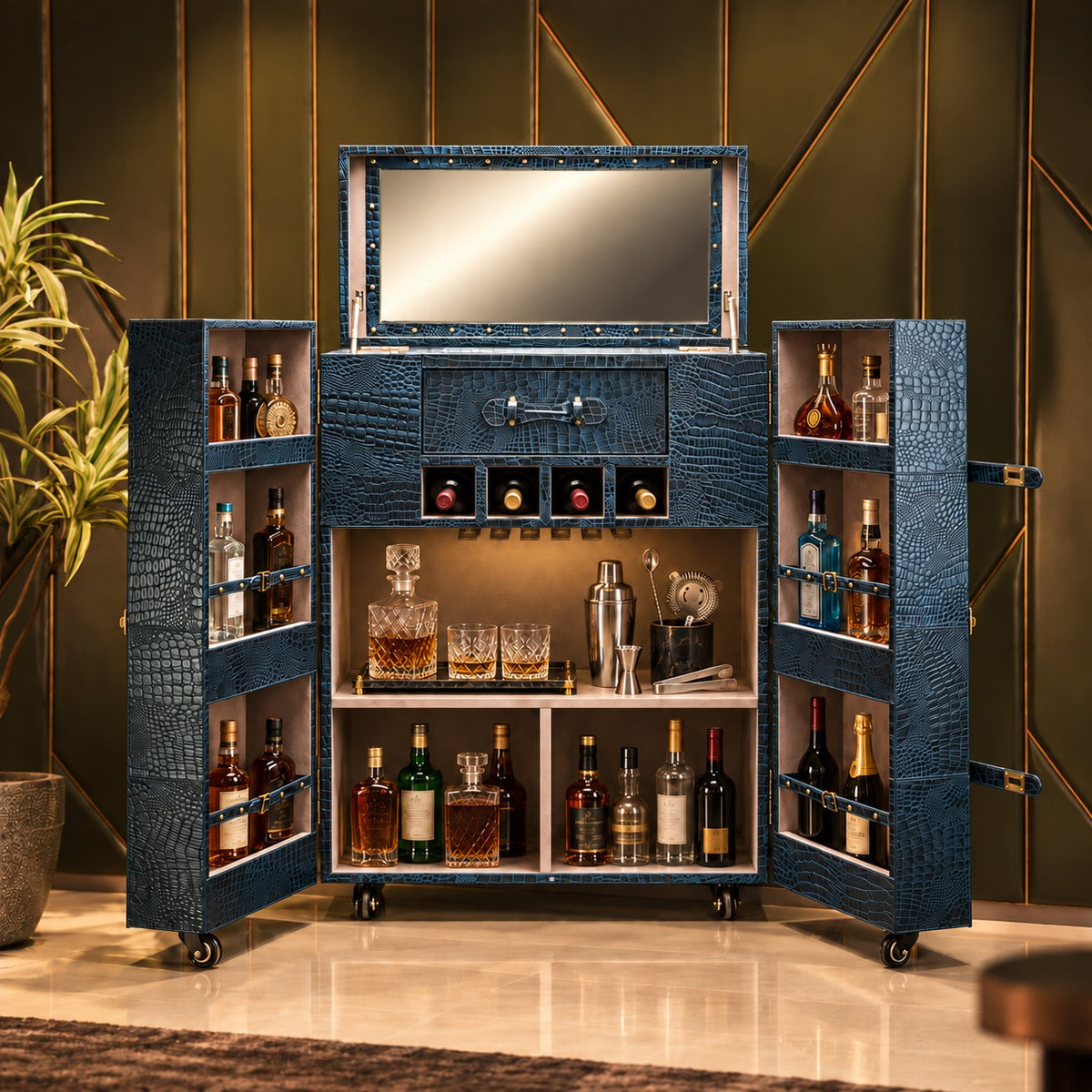 Mandalay Croco Top Open Leather Bar Blue