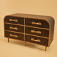 Mid-Century-Genuine Leather Chest of Six Drawers
