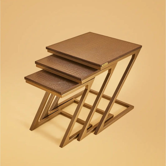 Nested Tables (Set of three)- Embossed Leather Brown
