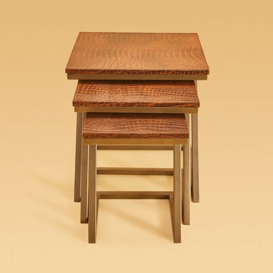 Nested Tables (Set of three)- Embossed Leather Tan