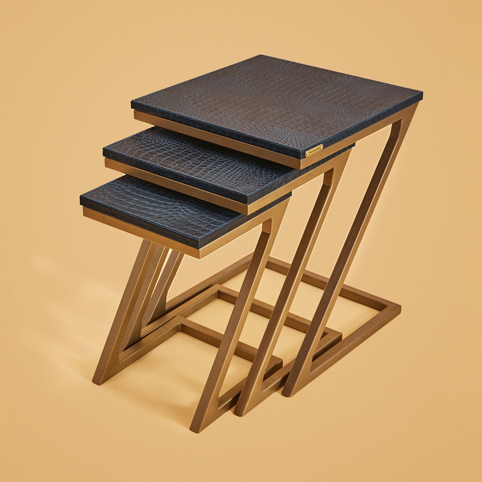 Nested Tables (Set of three)- Embossed Leather Blue
