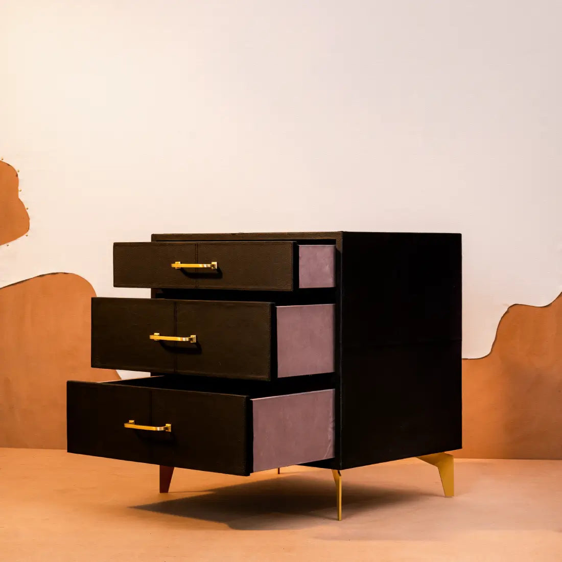 Nightstand with Three Drawers Black