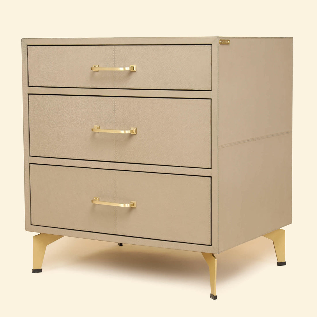 Nightstand with Three Drawers Taupe – Three Sixty Leather