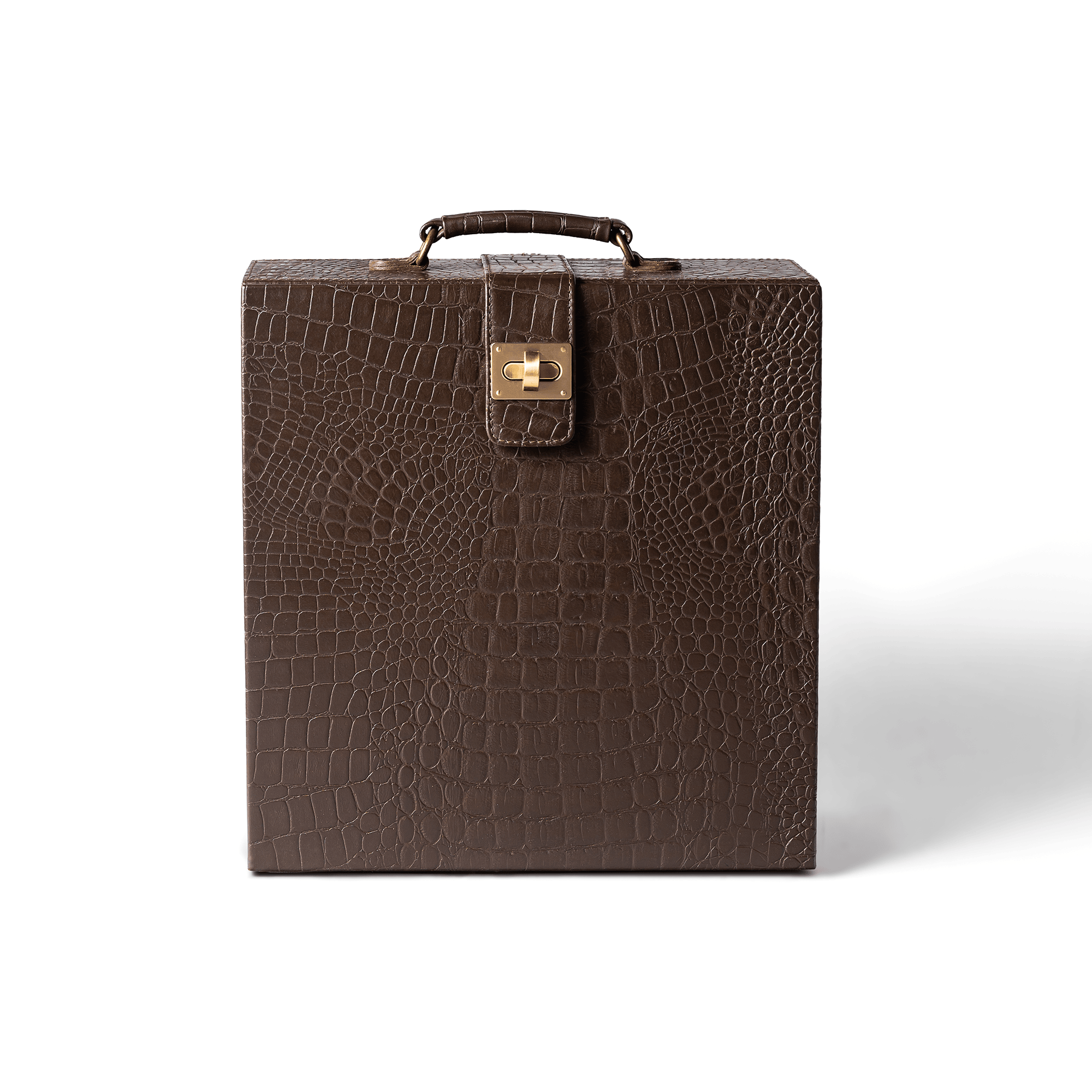 Portable Briefcase Bar Croco Leather Brown