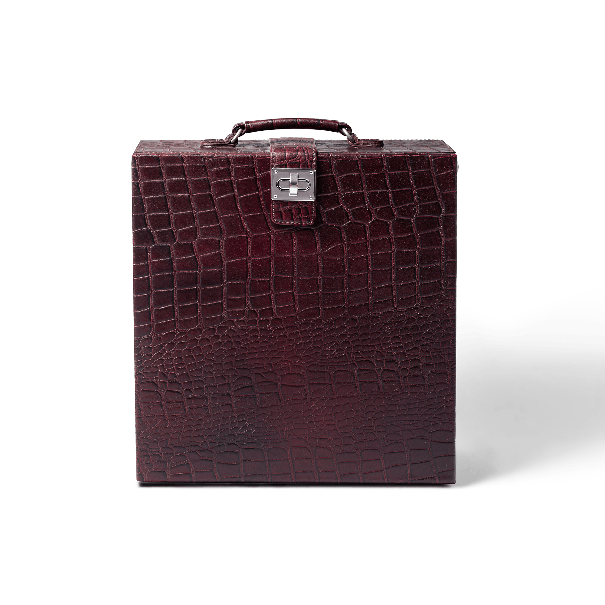 Portable Briefcase Bar Croco Leather Burgundy