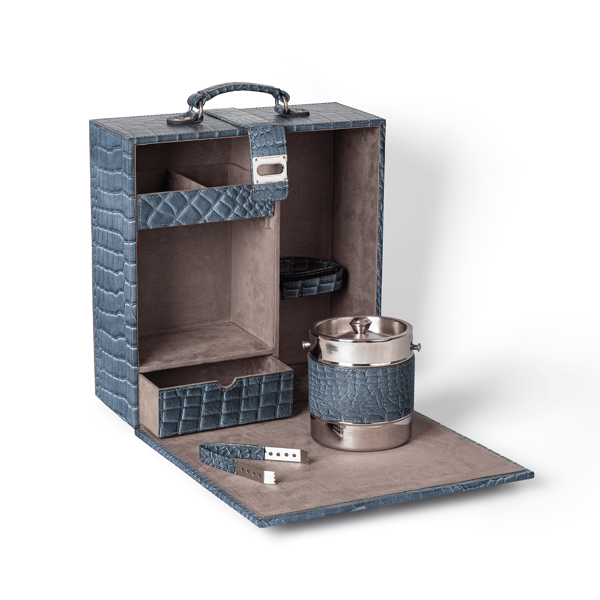Portable Briefcase Bar Croco Leather Grey