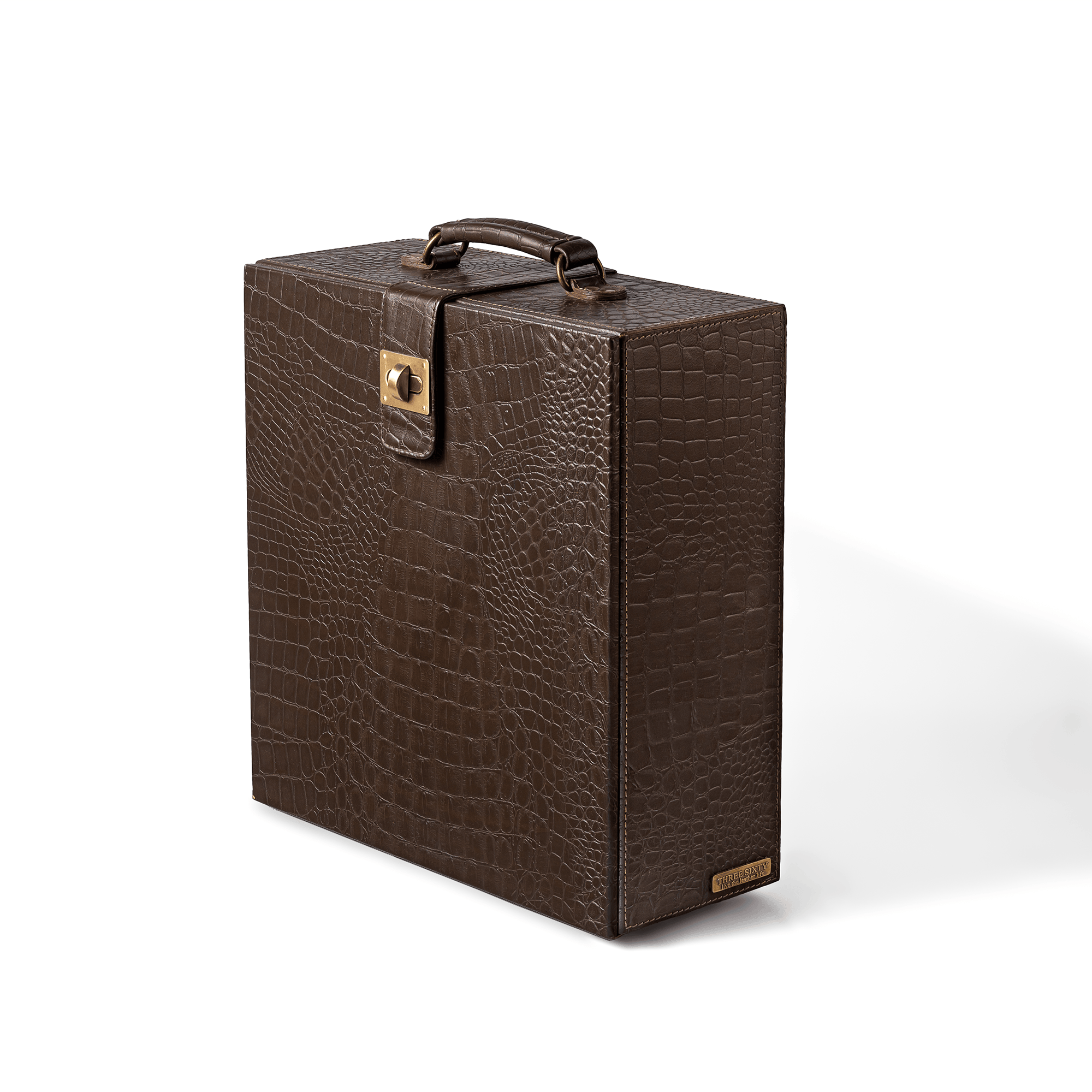 Portable Briefcase Bar Croco Leather Brown