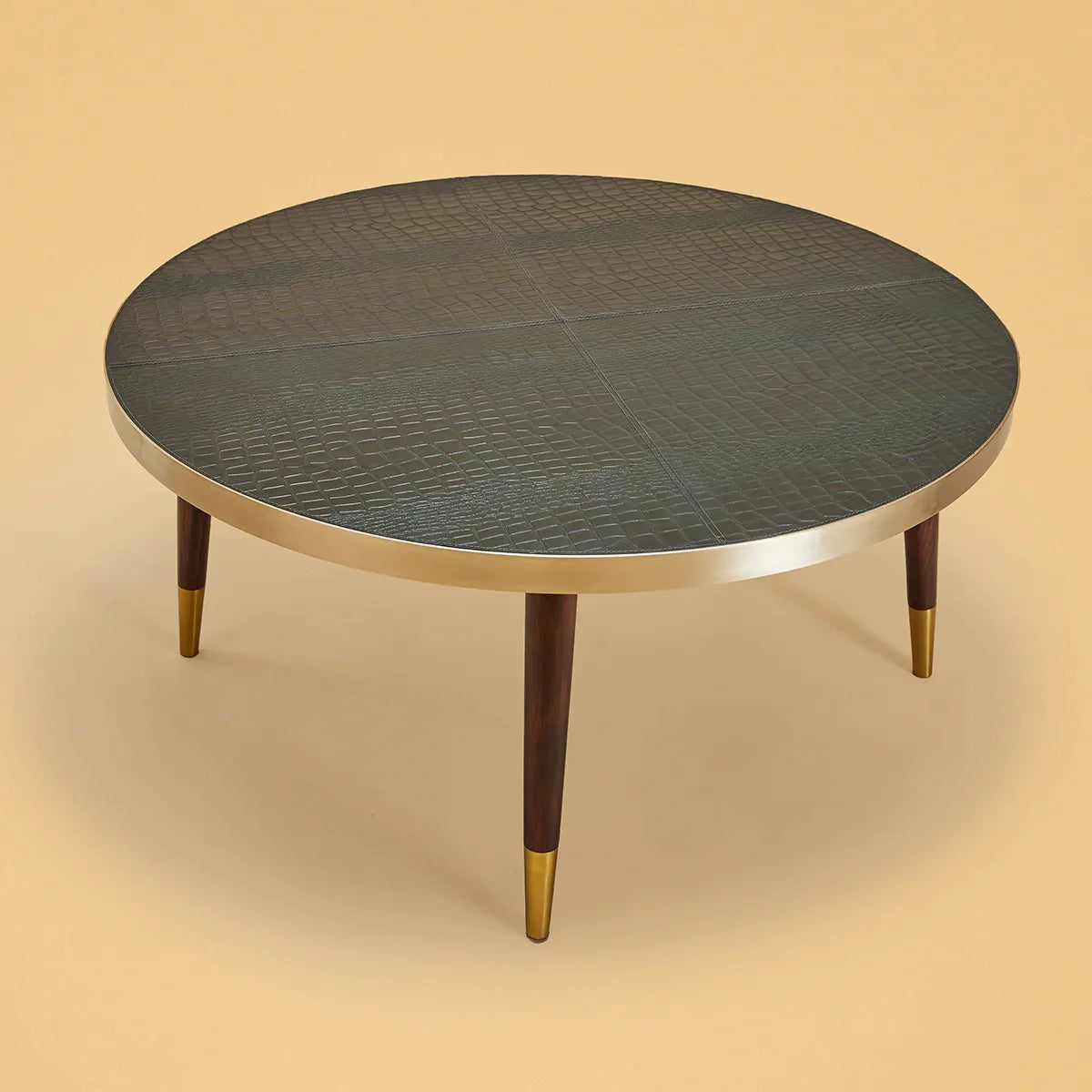 Round Centre Table- Embossed Leather Green