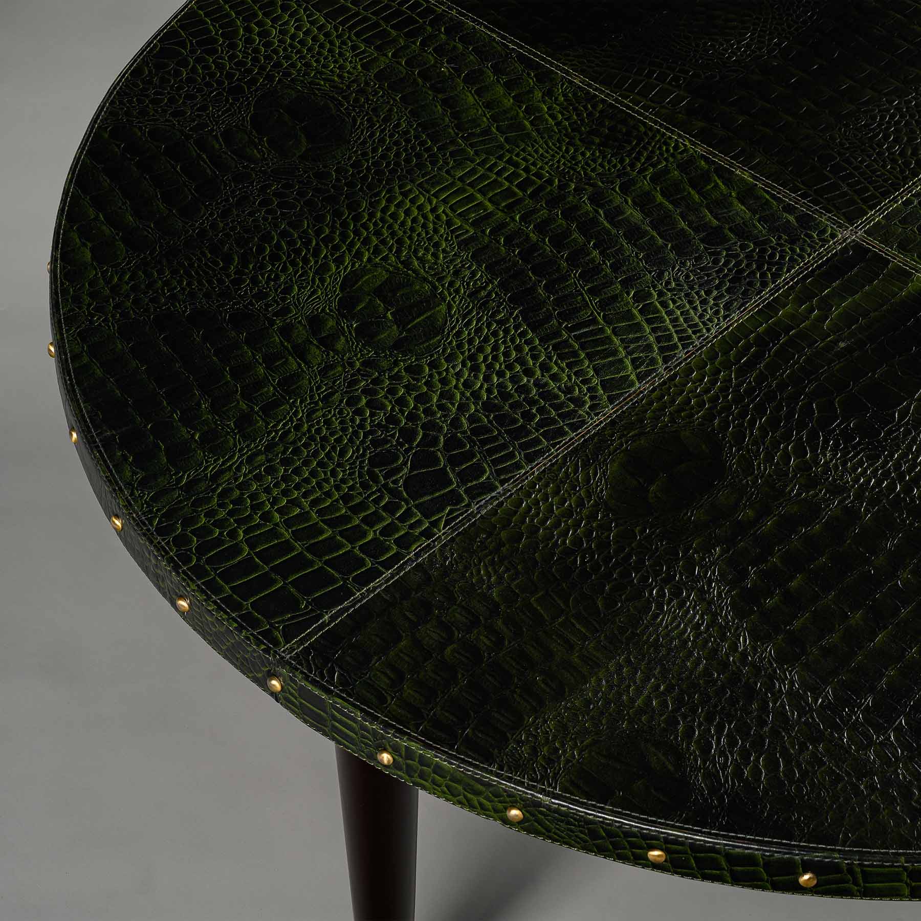Round Centre Table Embossed Leather Green