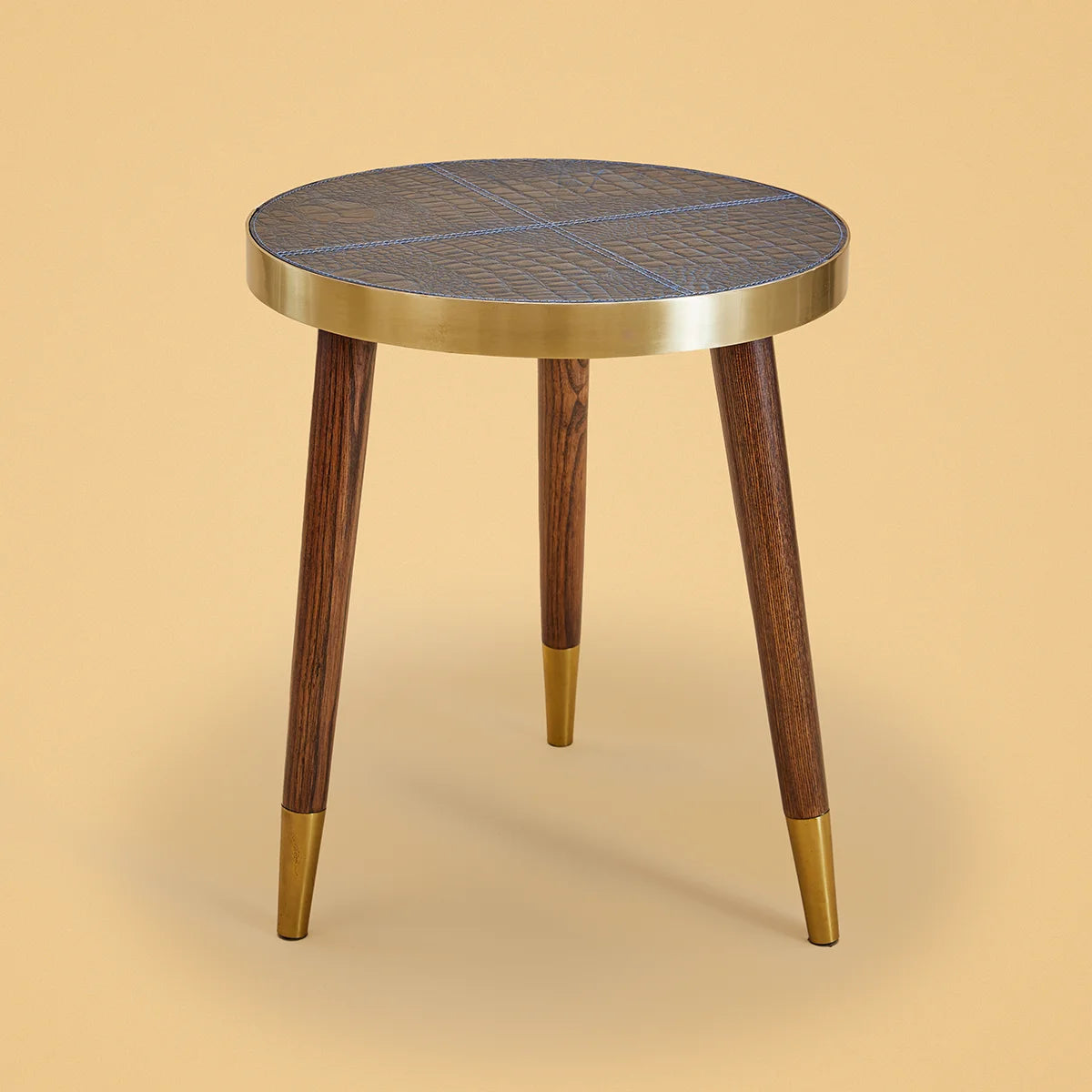 Round Side Table Embossed Leather Blue Three Sixty Leather