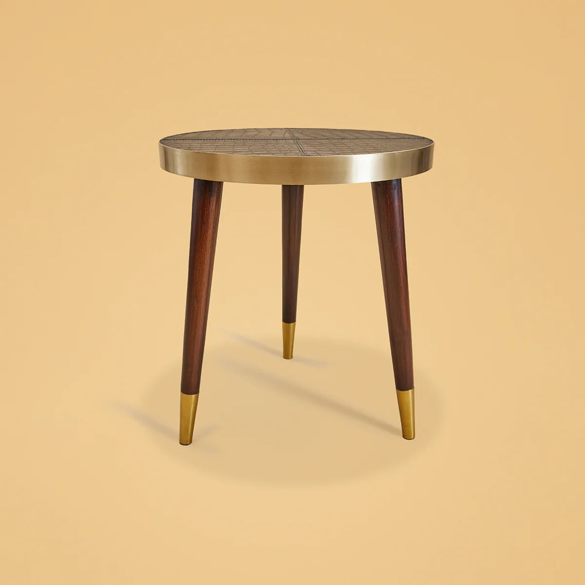 Round Side Table- Embossed Leather Brown