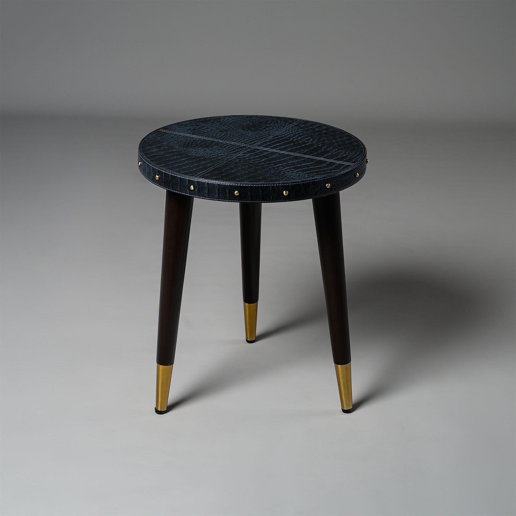 Round Side Table Embossed Leather Blue