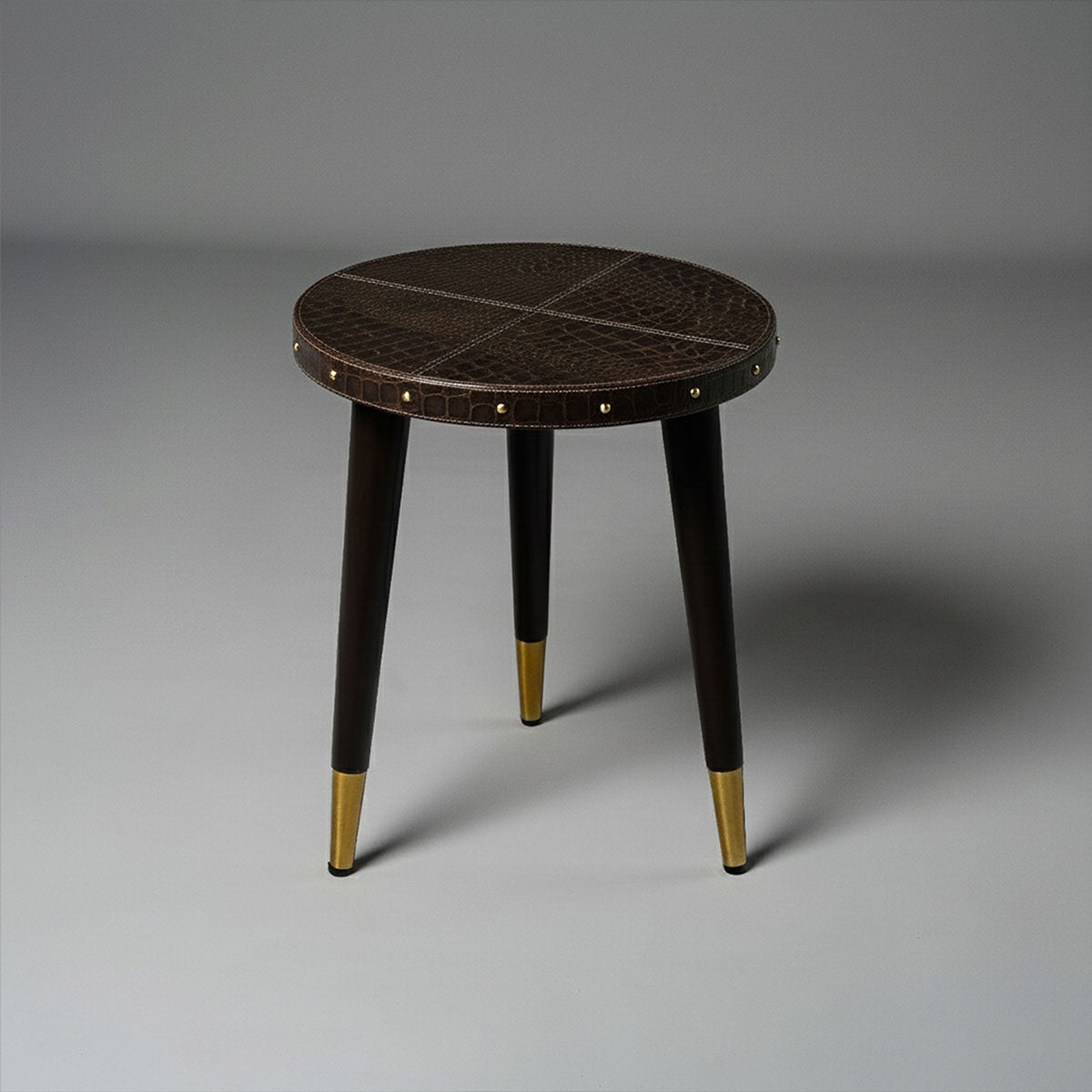 Round Side Table Embossed Leather Brown