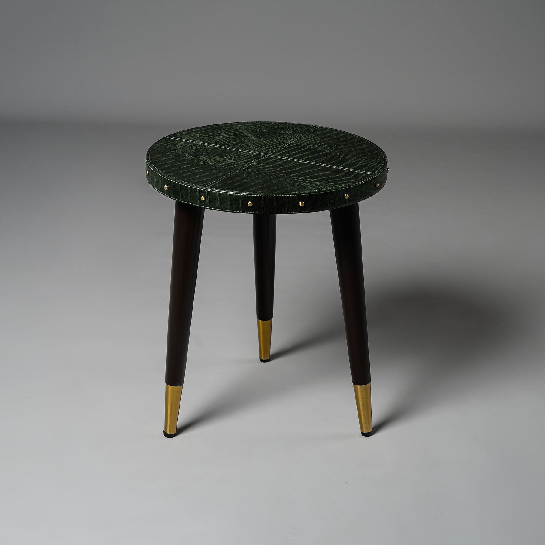 Round Side Table Embossed Leather Green