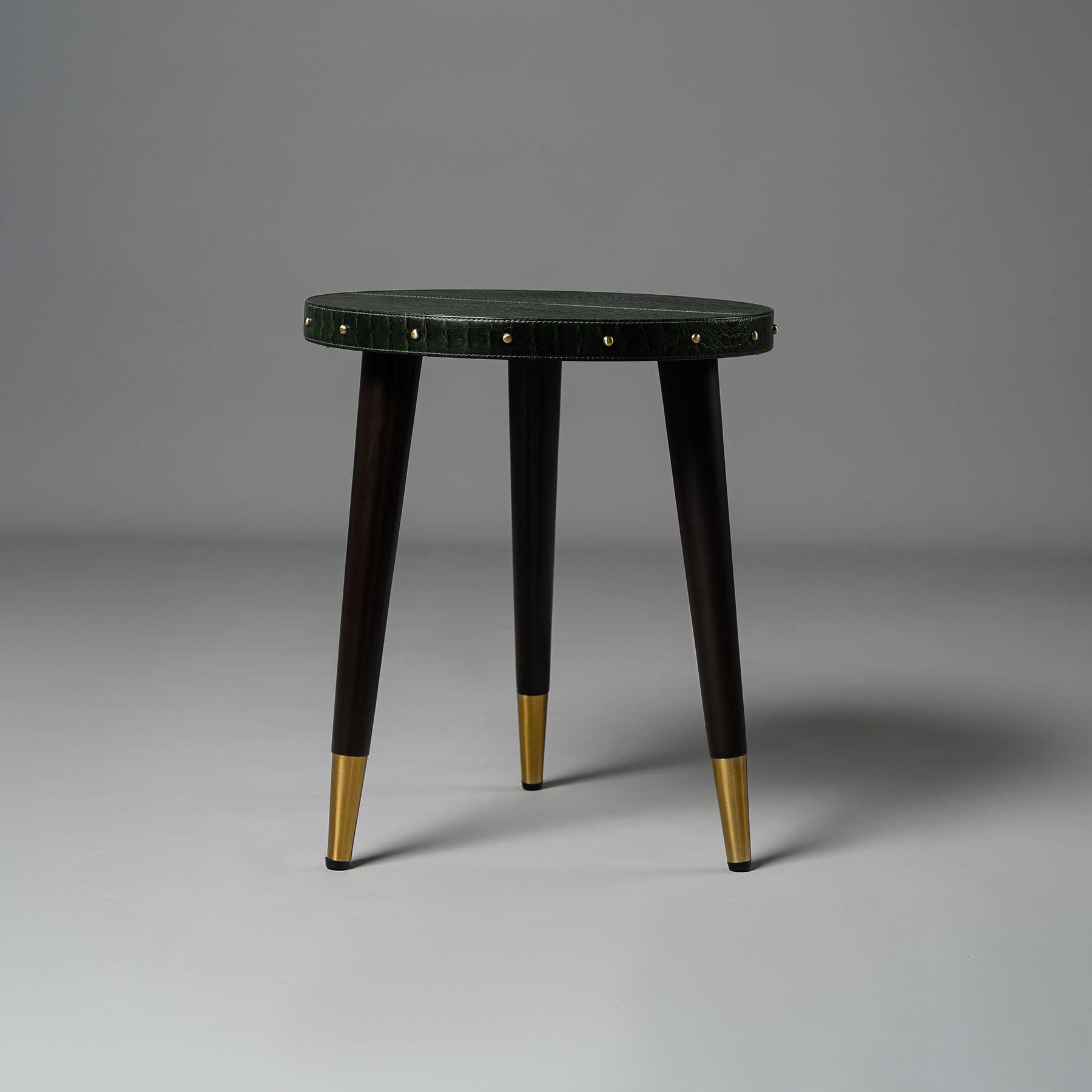 Round Side Table Embossed Leather Green