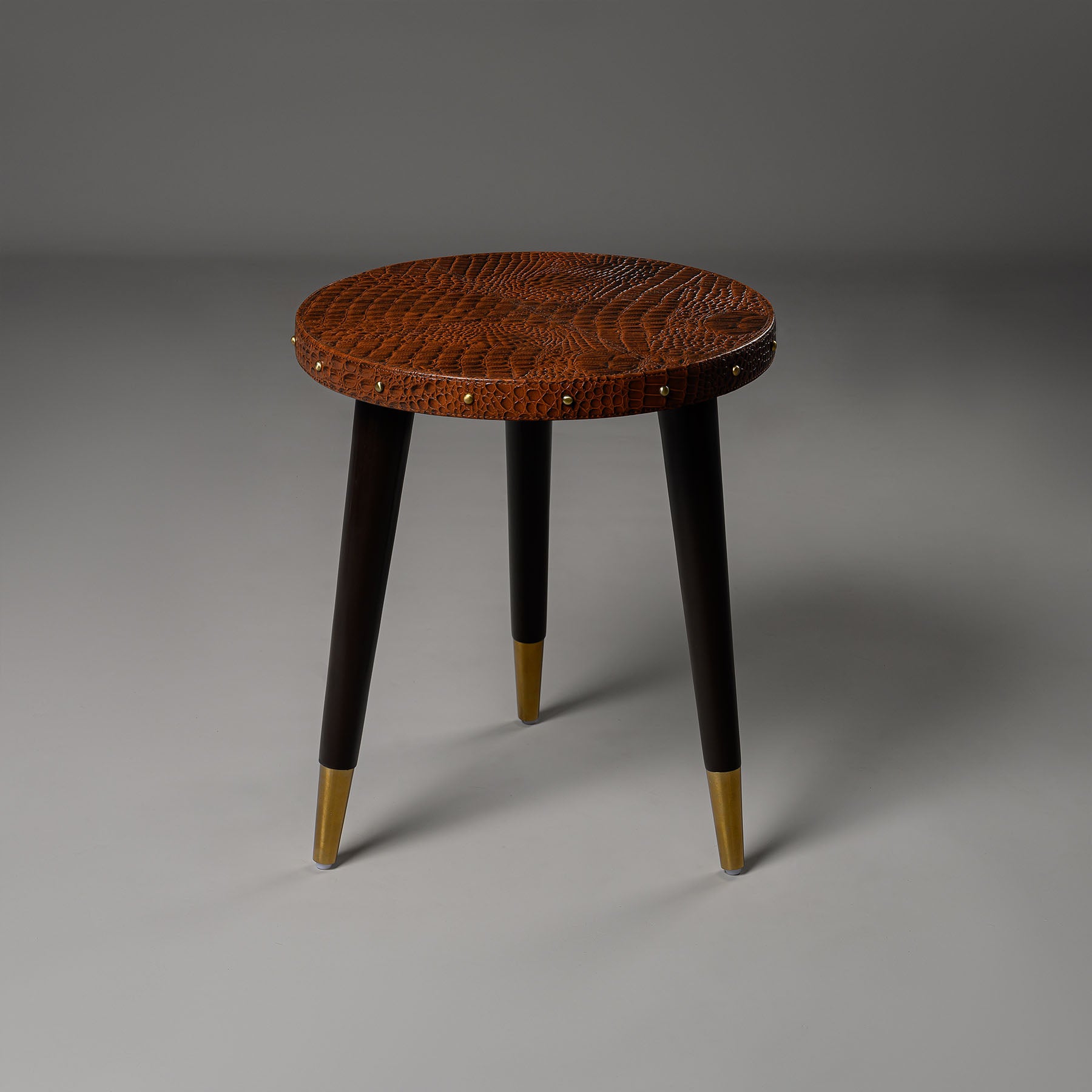 Round Side Table Embossed Leather Tan