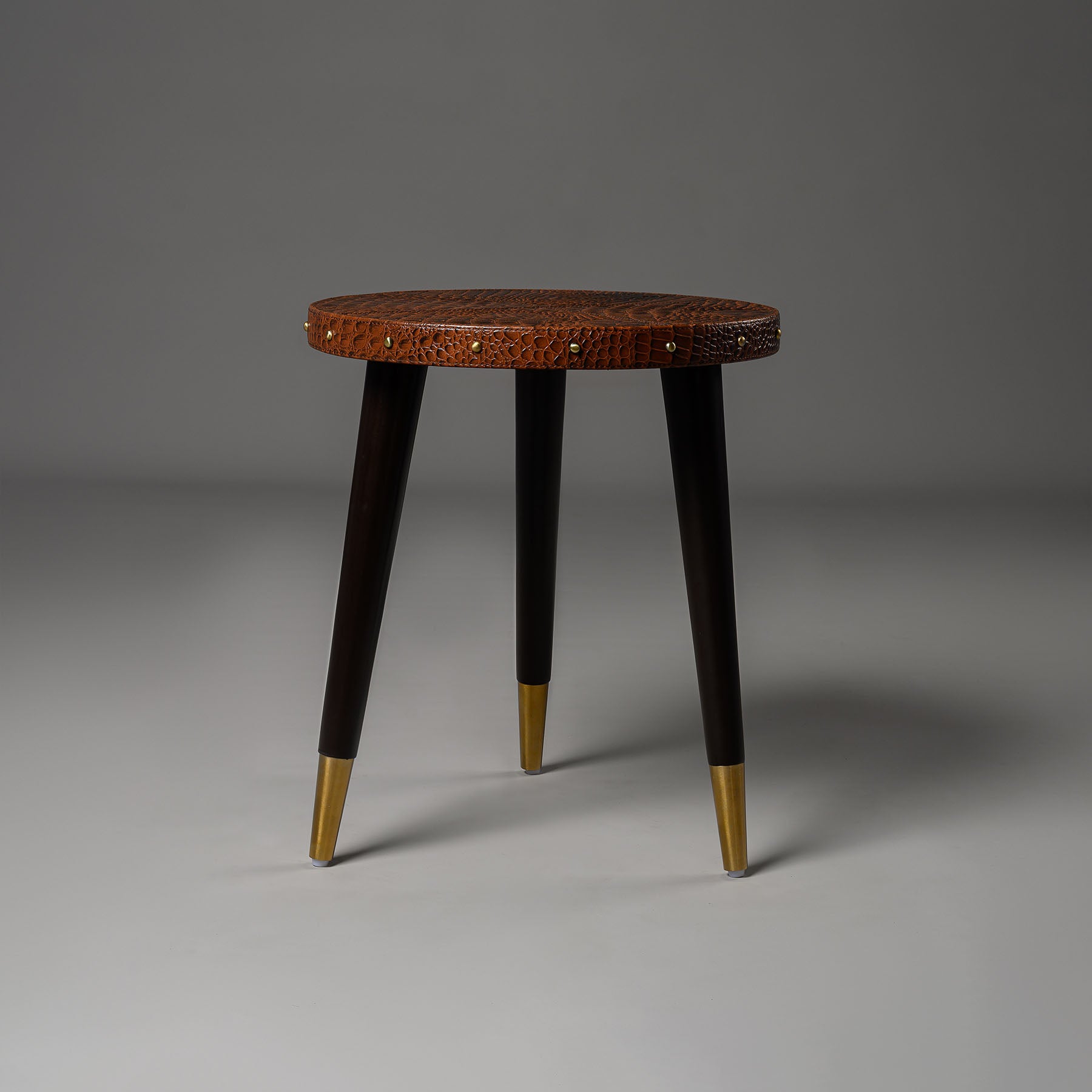 Round Side Table Embossed Leather Tan
