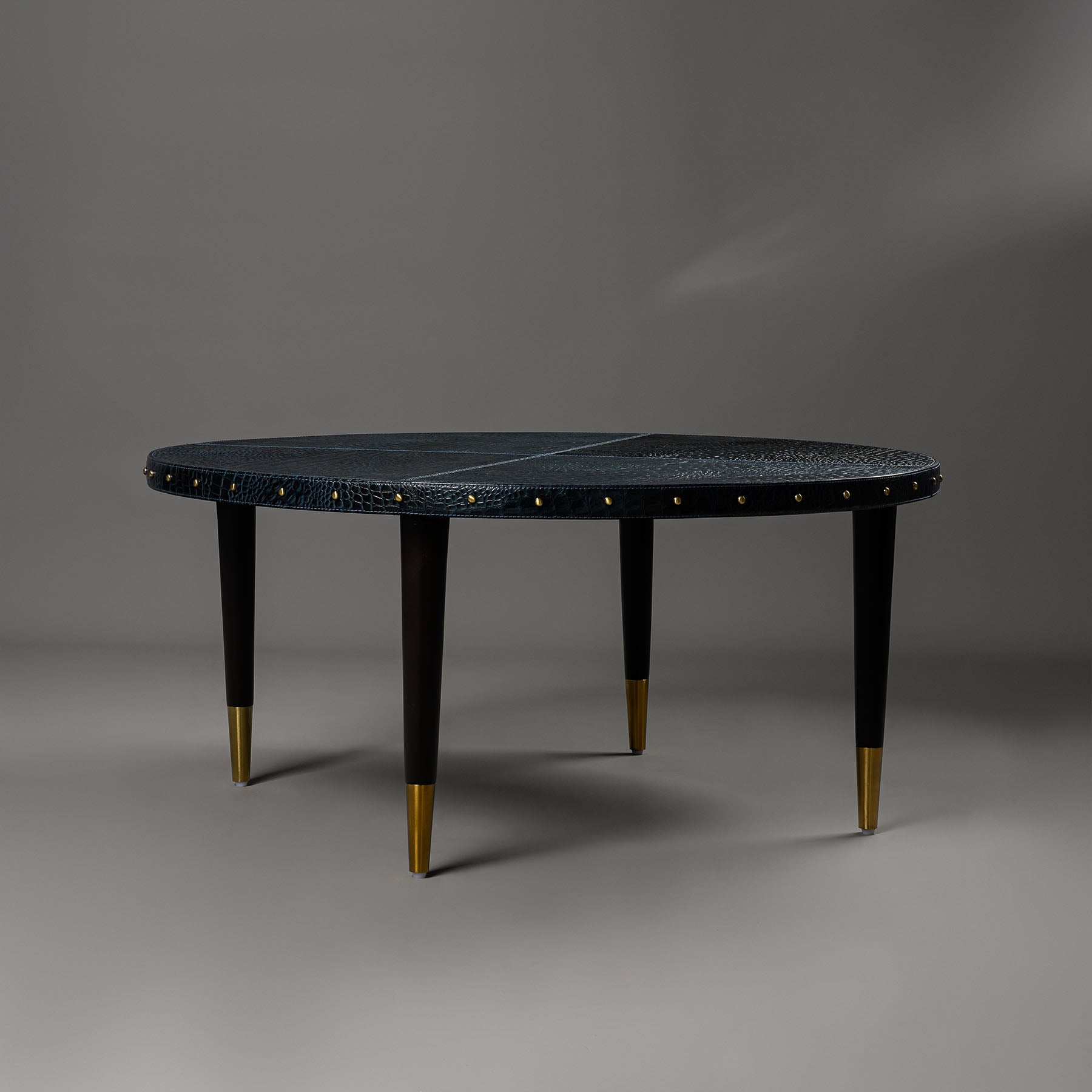 Round Centre Table Embossed Leather Blue